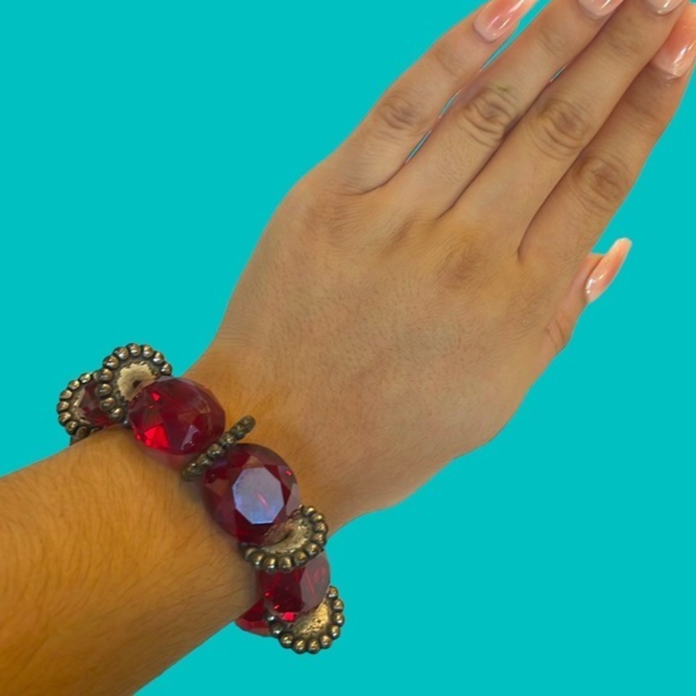 HANDMADE LARGE RED BEADS WITH SILVER FINDINGS AND TOGGLE CLASP